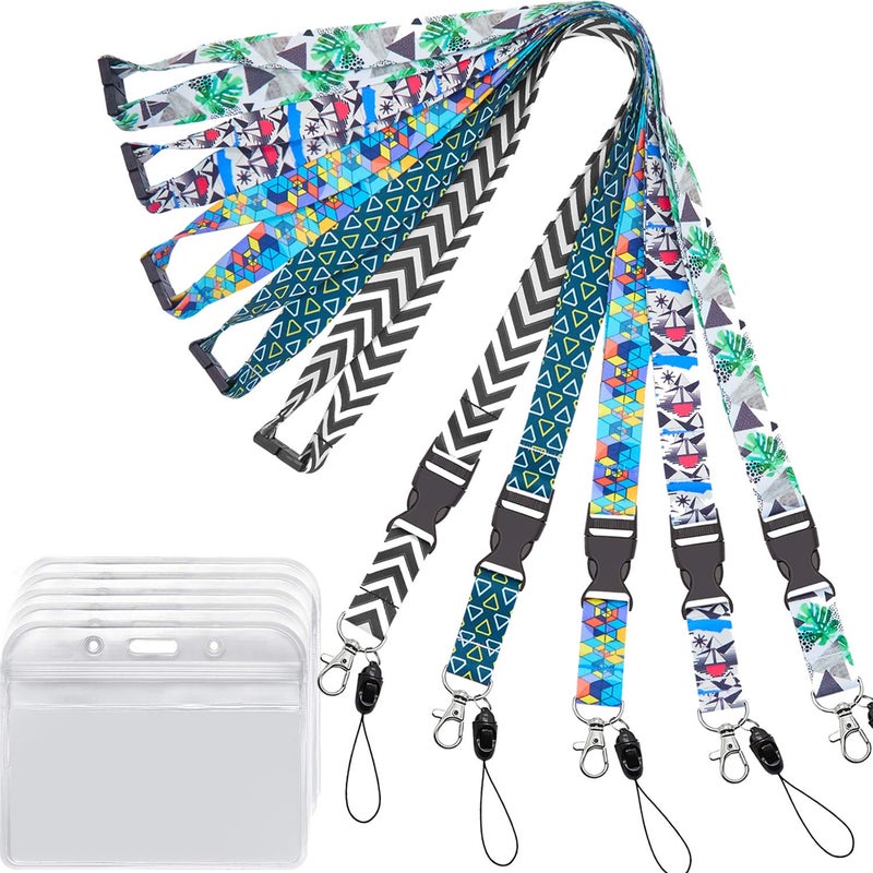 YOUOWO 5 Pack Printed Cruise Lanyard with Horizontal ID Badge Holder,for Ship Card Women Kids Keys Men,Quick Release Breakaway Safety Lanyards with Patterns,Wide 0.79inch - Image 1